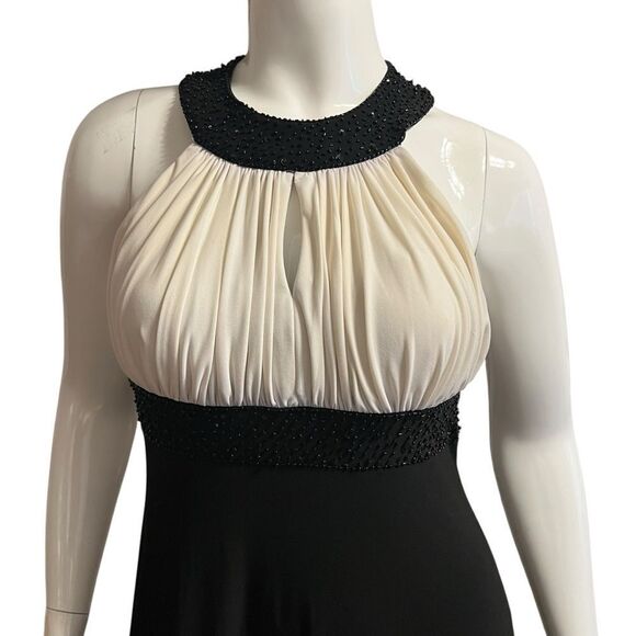 Elegant Black & Cream Beaded Midi Dress Size 6 - Picture 7 of 10